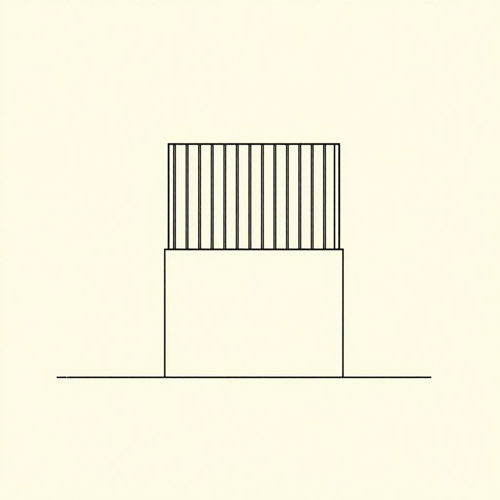 Ilustración minimalista del sistema penitenciario disuasorio: rejas y estructura de contención en estilo de plano de construcción