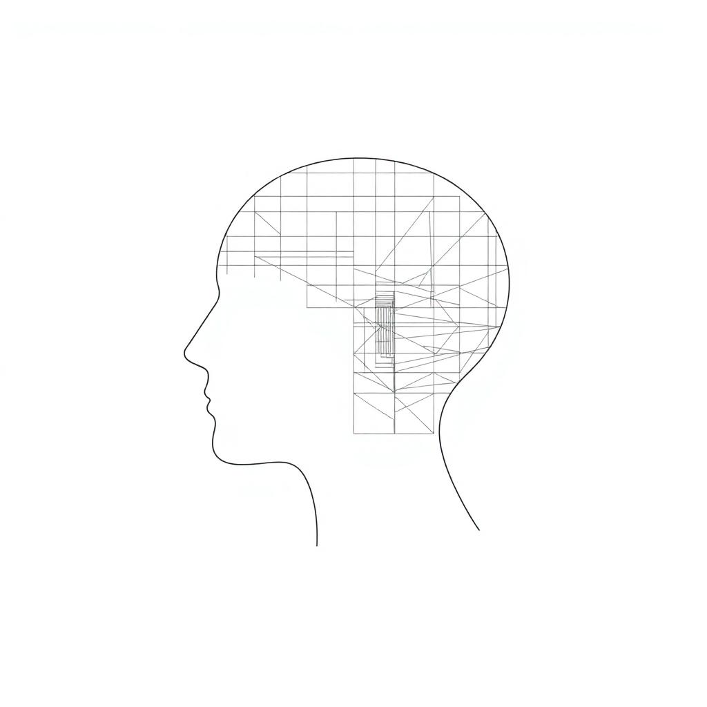 Ilustración minimalista de los cuatro pilares del pensamiento global: estructura de columnas sobre una brújula de plano